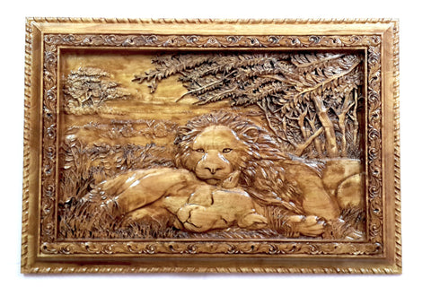 Royals Of Jungle (Lion and Lioness) Wood Carving