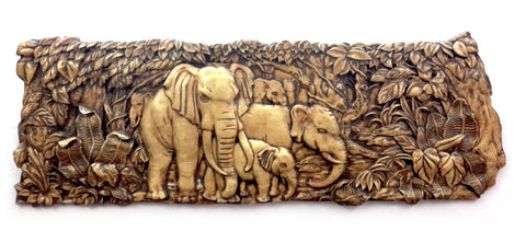Elephants in Jungle Wood Carving 2