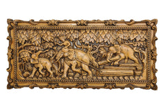 Elephants Hauling Logs Wood Carving